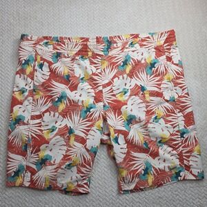 Duluth Trading Co Mens 2XL Tropical Bird Palm‎ Swim Trunks Red White 48 Waist